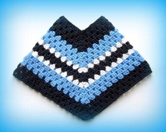 Hand crocheted poncho Blue 12-18 months baby