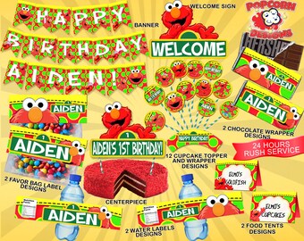 Elmo, Printable, Set, Digital, Printable, Birthday, Party, Decorations, Decor, Banner, Invitations, Favors, Design, Sesame Street, Package
