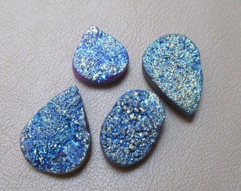 Blue Color Druzy Agate 4 Piece Lot Mix Shape Crystal Druzy Natural Geode Druzy size 19 x 19 to 19 x 27 mm 932