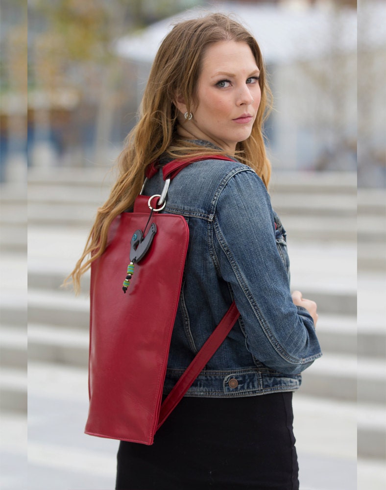 Leather Backpack Knapsack Rucksack Convertible BagThe