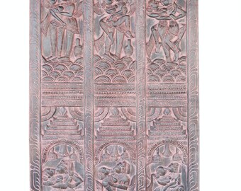 Erotic Art Vintage Door Panel Kamasutra Hand Carved Dark Wood Wall Sculpture Haveli Decor Eclectic Unique Resort DEsign