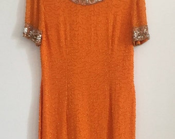 Tangerine Sequin and Beaded Dream Dress