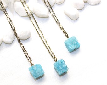 Blue Druzy Necklace, Aqua Druzy Necklace, Turquoise Druzy Necklace, Druzy Jewelry, Blue Drusy Necklace, Blue Geode Necklace, Geode Jewelry