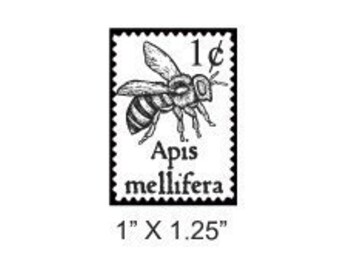 Bee Faux Postage Stamp Mail Art Rubber Stamp 170