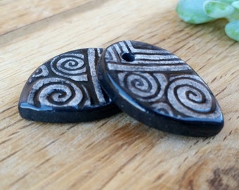 Black Swirl Earring Drops, Teardrop Earring Drops, Handmade Ceramic Earring Components, Australian Made, Artisan Made, Black Ceramic Beads