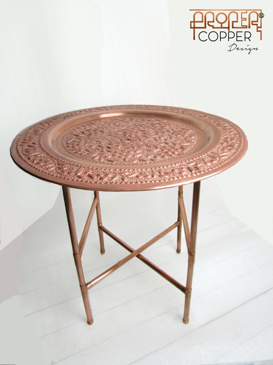 Copper Bespoke Arabic Coffee Table Unique Engraved Handmade Zoom