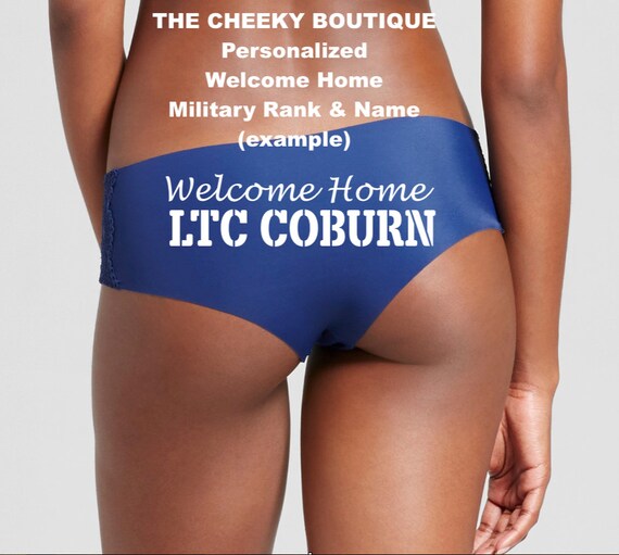 Welcome Home Military Rank and Name Blue Cheeky Panty / FAST SHIPPING / Navy / Marines / Air Force / Wife / Girlfriend / Panites