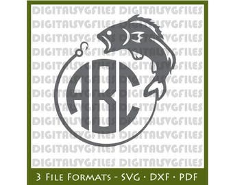 Fishing Monogram SVG File - Fish Bass dxf File -Initial Monogram vector svg file for Cricut, Bass SVG File for Silhouette,vinyl cutting