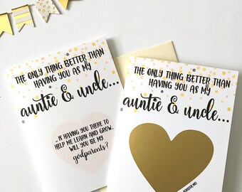 Godparents Proposal Scratch Off Card - The only thing better than having you as my auntie and uncle Card - Baptism Christening - BLESSED