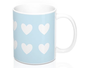 Mug - Hearts, Light Blue and White