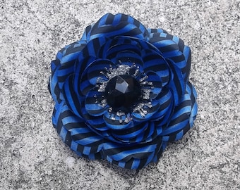 Blue and Black Striped Flower Hair Clip