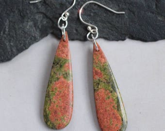 Spring Garden - Beautiful Unakite Drop Sterling Silver Earrings