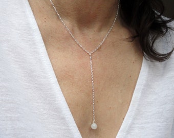 Sterling Silver lariat moonstone necklace, Silver lariat moonstone necklace, Gemstone lariat necklace, Silver necklace, Moonstone necklace