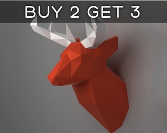 Deer Head Trophy - 3D papercraft model. Downloadable DIY template
