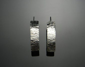 Modern Sterling Silver Dangle Earrings, Hammered Silver Earrings, Sterling Silver Earrings, Contemporary Earrings, Hammered Earrings