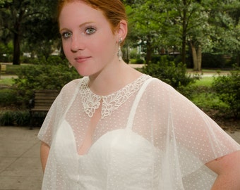 Ivory Bridal Cape, Wedding Cover-Up, Wedding Wrap, Swiss Dot Wrap, Lace Capelet, Swiss Dot Capelet- ELANA