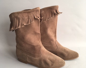 Vintage suede pixie ankle boots with tassel fringing Size 5 uk more like 4.5 / 38