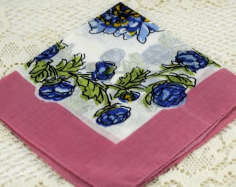 Vintage Hankie 1950s Traditional Pink Blue T42