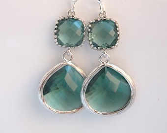 Teal Earrings, Silver Earrings, Teal Jewelry, Teal Wedding, Green Earrings, Dangle, Wedding Jewelry, Bridesmaid Earrings, Bridesmaid Gifts