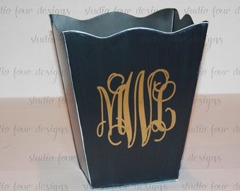 Monogrammed Scalloped Trash Can/Waste Can - Create with your color scheme to match your decor - Assorted Colors Available