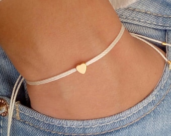 Tiny heart bracelet, wish bracelet, gold bracelet, friendship bracelet, bridesmaid gift