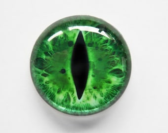 30mm handmade glass eye cabochon - green cat or dragon eye - standard profile