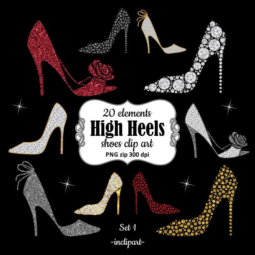 High heel shoes clipart. Diamond gold red shoe clip art.