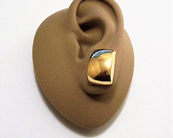 Monet Square Button Clip On Earrings Gold Tone Vintage Polished Domed Solid Blocks Comfort Paddles
