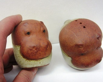 Vintage Stoneware Hippos Salt and Pepper Shakers Hippopotamus