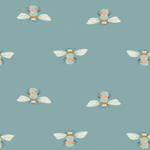 Bumble Buzz, Art Gallery Fabric, Bee Fabric, Garden Dreamer, Maureen Cracknell, Bee on Blue Fabric, Fabric by the Yard, Art Gallery Bee