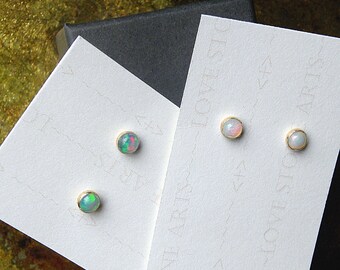 14K Gold Filled Opal Stud Earrings, Natural Ethiopian Opals, AAA+ 4mm Opals E142