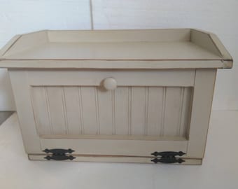 Primitive Country Shabby Chic Wood Bread Box Storage Cubby With Shelf Bath Toilet Cabinet