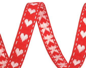 3 Yards Czech Republic Heart Jacquard Cotton Trim 3/8" Wide Folk Costume Ribbon Red White CFT-G