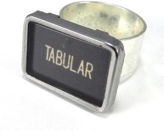 Vintage Typewriter Ring TABULAR Typewriter Key Ring on Sturdy Adjustable Silver Plated Band