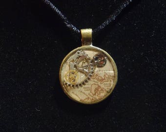 Antique Map & Clockwork | Pendant