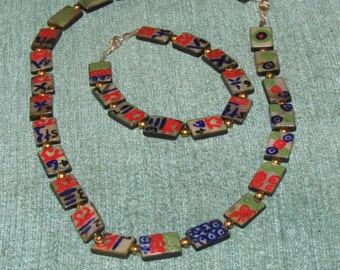 Mahjong Tiles Necklace & Bracelet Set