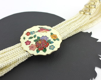 Cream Braided Rope Belt with Floral Butterfly Buckle