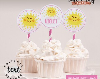 INSTANT DOWNLOAD - EDITABLE You are my Sunshine Cupcake toppers You are my Sunshine Party decorations You are my Sunshine birthday party