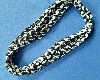 Recycled T-shirt Fabric Necklace - black and white houndstooth, upcycled tshirt necklace tarn tshirt yarn