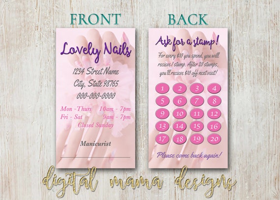 Nail Salon Loyalty Punch Card Nail Salon Business Card