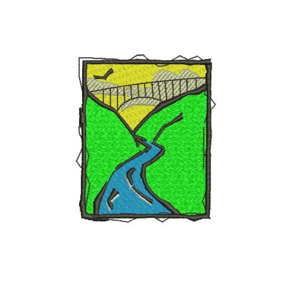 bridge and river embroidery design
