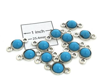 Turquoise Cabochon Antiqued Silver 20mm x 10mm 2-Loop Round Connector/Link, Set of 12, 1085-05
