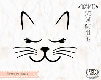 Cat face with whiskers, eyelashes, lashes, SVG, PNG, EPS, Pdf, Dxf for cricut, silhouette studio, cut file, vinyl decal, t shirt design