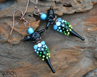 Blackbird, Lampwork glass earrings