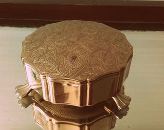 Vintage 50's Brass footed Stratton Trinket jewellery jewelry box red velvet lining