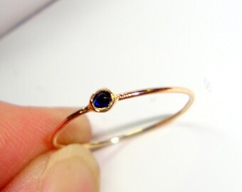 Ring Tiny birthstone in 10K 14k gold, sterling silver - Custom Made size - Fair Trade, eco-friendly, conflict free stacking thread skinny