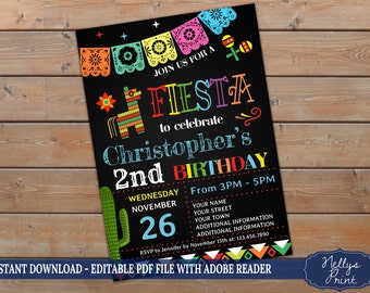 Fiesta Invitation, Fiesta Birthday Invitation, Fiesta Party Invitation, Self Editable PDF file, Instant Download, Girl or Boy Invitation