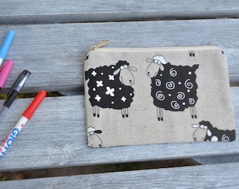 Pencil Pouch Pencil Case Back To School Grey Gray Black White Sheep