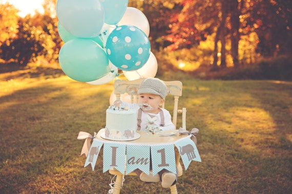 1st Birthday  Boy  I AM ONE Highchair Banner I am 1 High