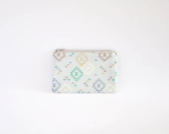 Small Coin Purse, Change Purse, Coin Pouch, Zipper Pouch, Makeup Pouch, Cosmetic Pouch, Card Pouch, Card Holder - Light Blue Aztec